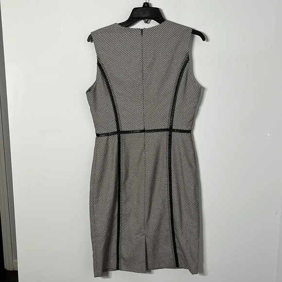 Vicky Tiel Checker Print Leather Trim Career Sheath Dress - Picture 5 of 8